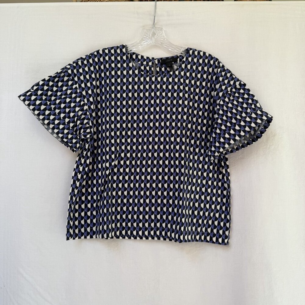 J Crew Women Top Size 4 Purple Black Geometric Print Short Sleeves Round Neck